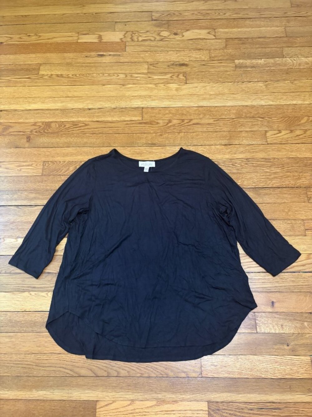 Philosophy Womens Blouse Plus Sz 1X Black 3/4 Sleeve Tunic Top Flowy Rayon NWT